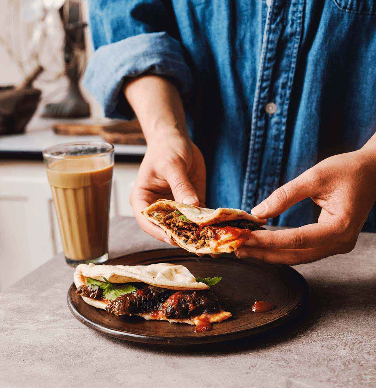 Dishoom vegan sausage naan roll